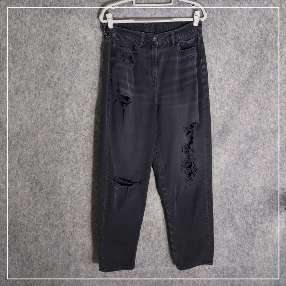 American Eagle Women 8 Long Jeans Mom Denim Relaxed Straight Ripped High Rise‎